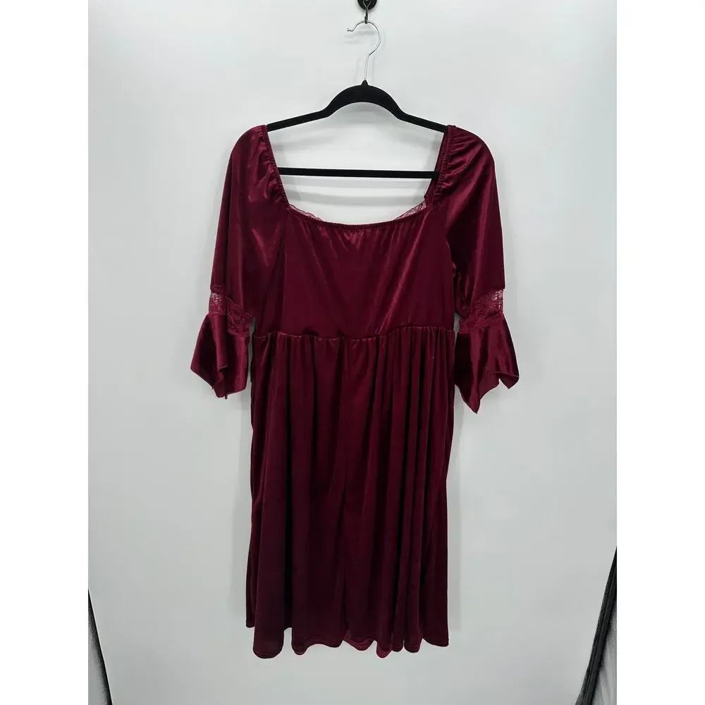 Bloomchic Womens Red Velvet Midi Dress Size 1X‎ NWT Renaissance Witchy Vampire - Picture 2 of 7